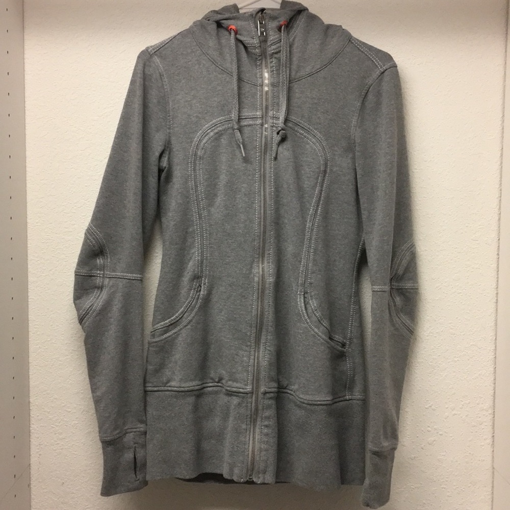 Lululemon size 8 zip up hoodie gray/coral accents